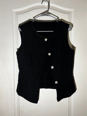 Black 2 Piece Set Wide Leg Pants & Button Vest Size M